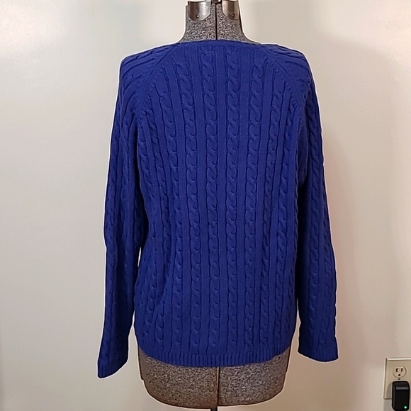 L.L. Bean Classic Cable Knit Crew Neck Cotton Sweater Blue Size XL - Picture 5 of 9